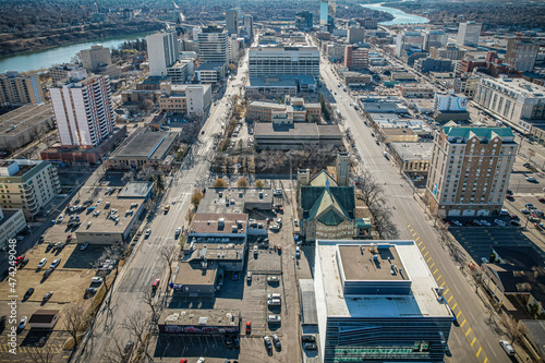 Aerial Drone View of the city of Saskatoon in Saskatchewan  Canada