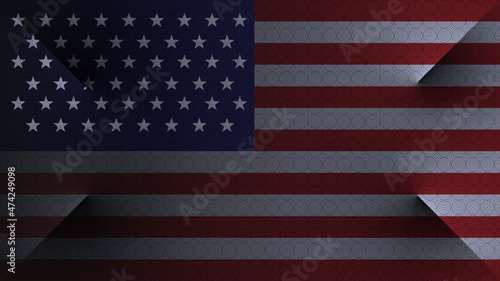USA national flag wallpaper. Solid lines peeking out from behind the canvas curtain. Objects pop up from back screen.