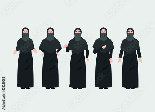 muslim woman wearing nikab with various gesture