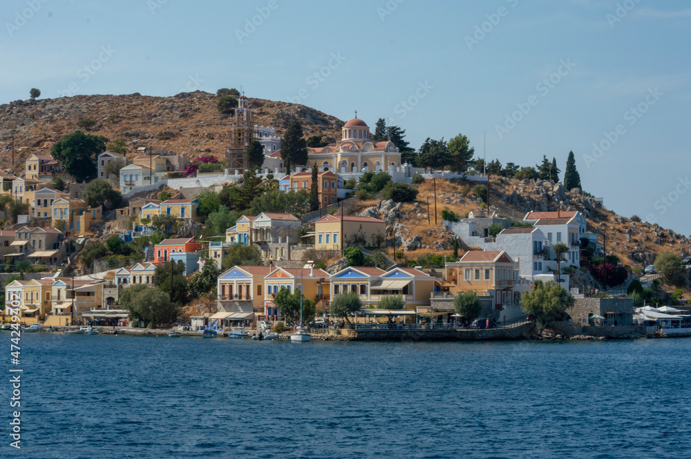 View of beautiful bay with colorful houses on the hillside of th