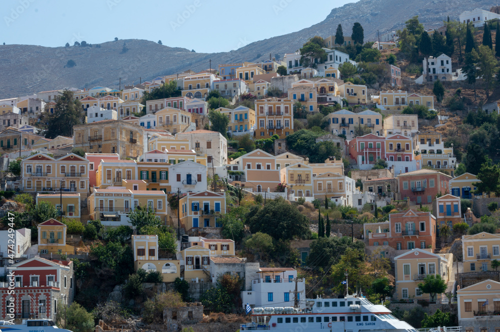 View of beautiful bay with colorful houses on the hillside of th