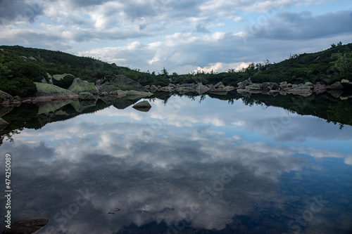 Small lake among mountain forest
