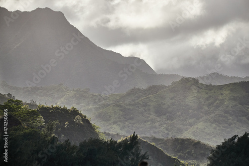 cloudy mountains of Kauai after rainfall