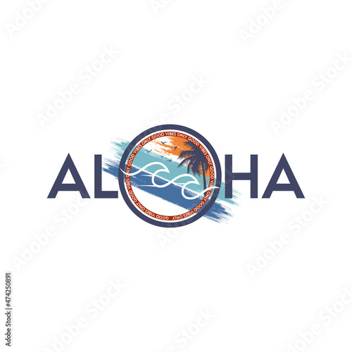Vector illustration on the theme of aloha beach, Sport typography, t-shirt graphics, print, poster, banner, flyer, postcard