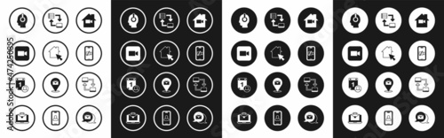 Set Video camera Off in home, Online working, Camera, Freelancer, on mobile, and Time management icon. Vector