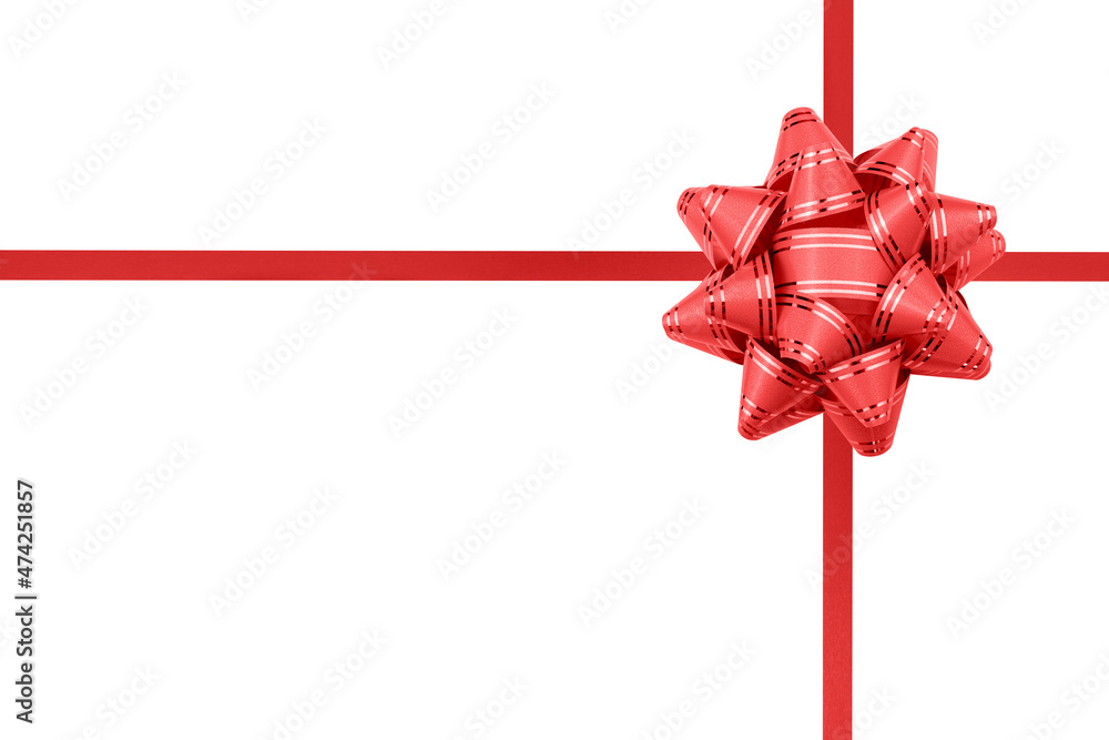 Red ribbon bow isolated on white background. Christmas ornaments, holiday decor, presents wrapping. Red ribbon bow isolated on white background. Christmas ornaments, holiday decor, presents wrapping.