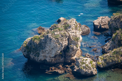 Coastal view of nature reserve of Isola Bella, Taormina, Sicily, Italy