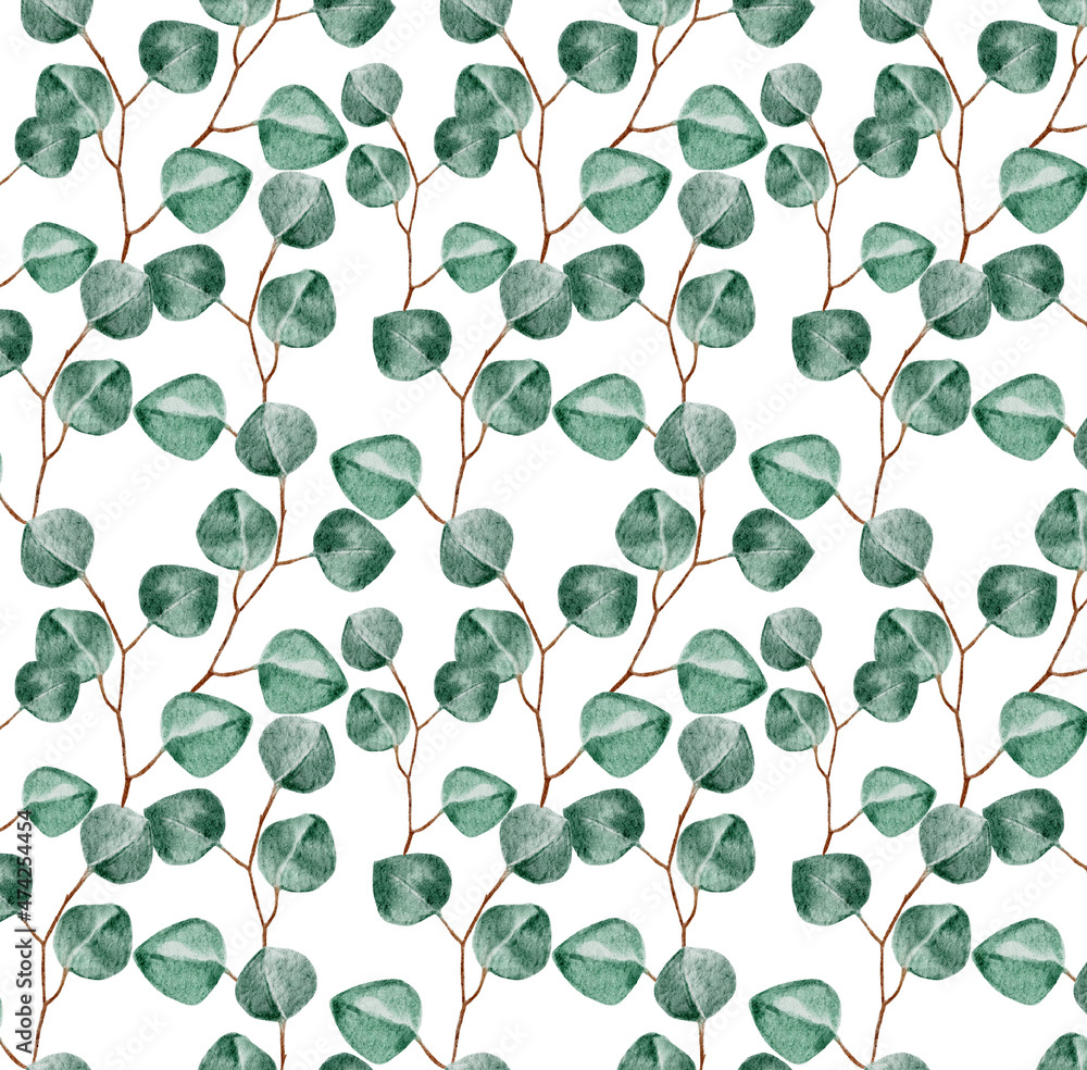 Obraz premium seamless pattern with green leaves watercolor eucalyptus