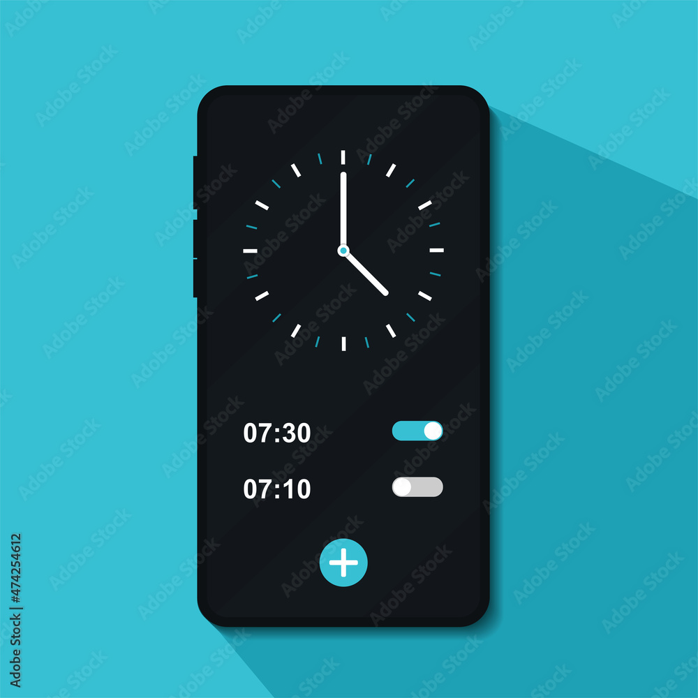 Vecteur Stock Wake up time settings. Alarm clock app on smartphone screen.  Illustration vector | Adobe Stock