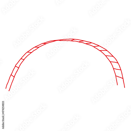 Beautiful hand-drawn red vector illustration of a bridge metal swedish wall for children isolated on a white background