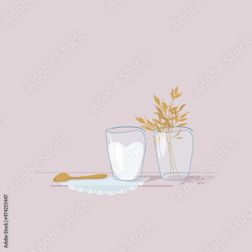 Oat milk. Korean food. Healthy breakfast. Oatmeal and a glass of milk. Morning drink