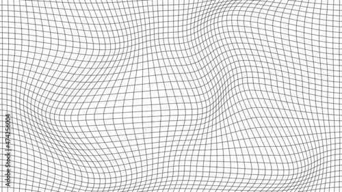 Perspective distorted white grid. Digital background with wireframe wave. Vector curve surface. photo