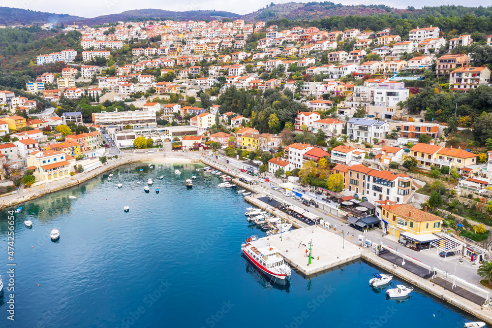 An aerial view of touristic place Rabac, Istria, Croatia