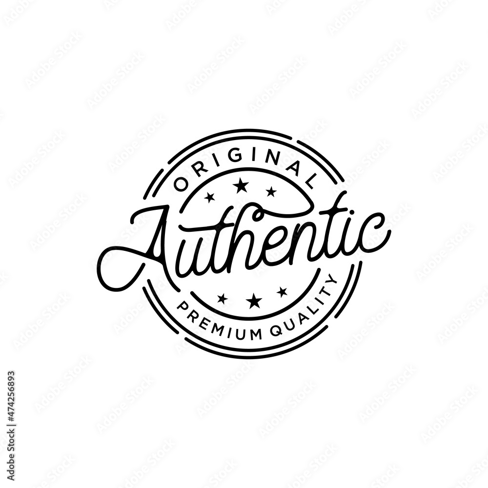 100% Original and Authentic hand written lettering for label, badge, Apparel logo design template 100% Original and Authentic hand written lettering for label, badge, Apparel logo design template