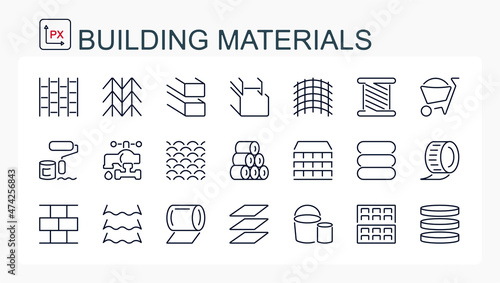 A set of vector illustrations, icons from a thin line of building materials. Isolated, editable.