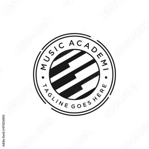 music school logo with piano icon vector design template