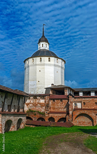 Monastery wall and Belozerskaya tower. Kirillo-Belozersky monastery, city of Kirillov, Russia photo