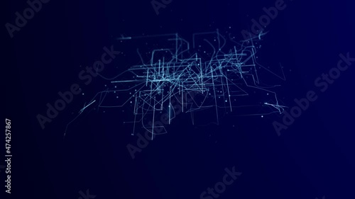 Abstract wave with moving dots and lines. Flow of particles. isplay screens for tech titles and background, tech headline.Abstract lines and dots connect background. 3d rendering. 4K