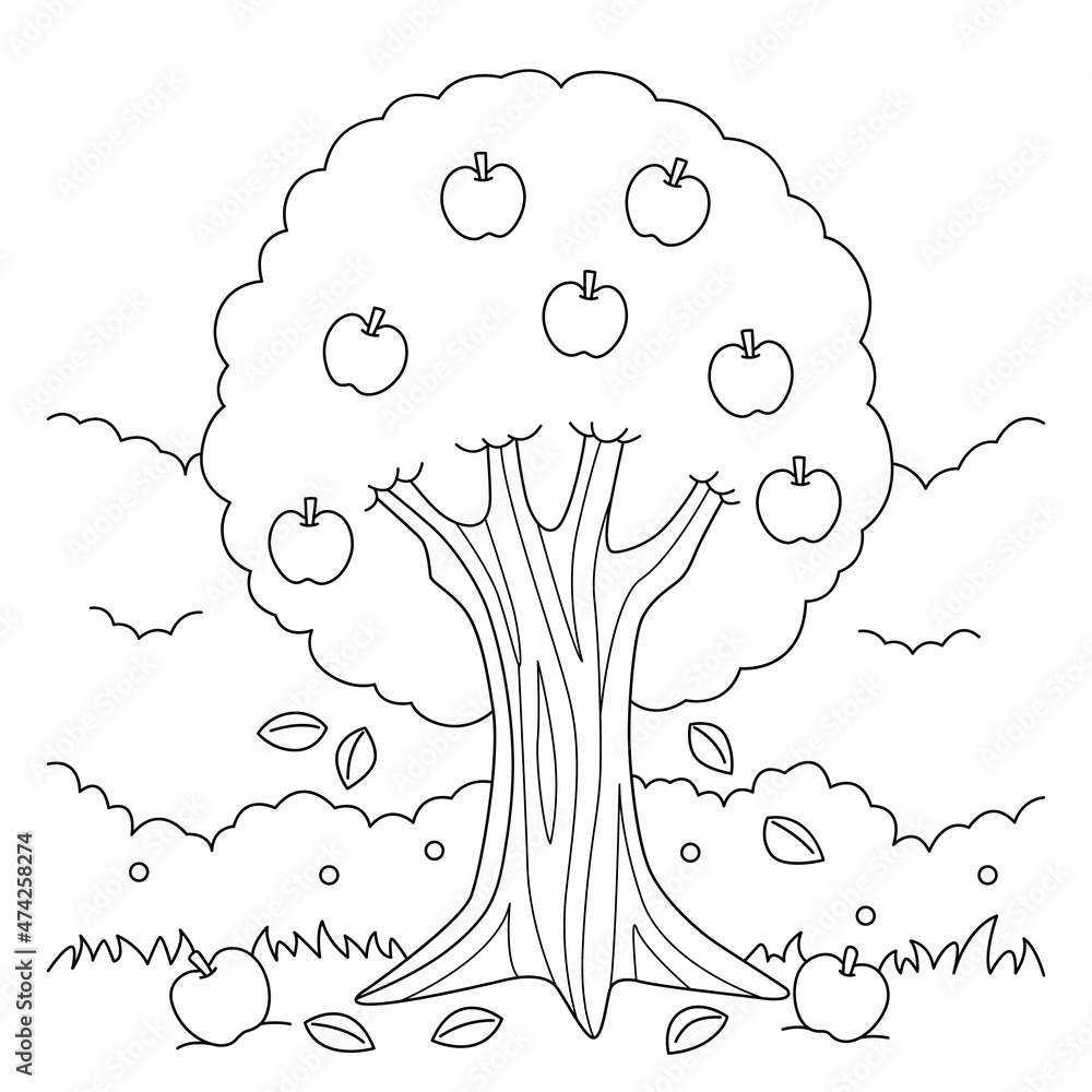 Apple Tree Coloring Page for Kids Stock Vector Adobe Stock Apple Tree Coloring Page for Kids Stock Vector Adobe Stock