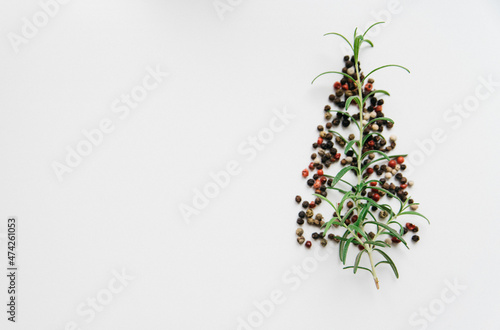 Christmas tree is made in the style of minimalism from rosemary and black pepper
