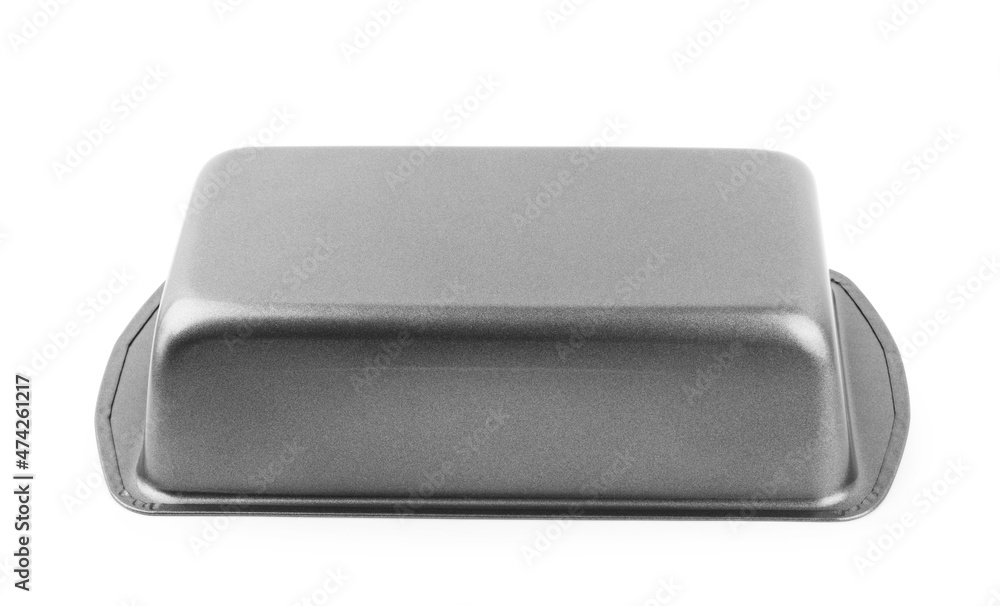 metal baking dish with non-stick coating isolated on white, top view metal baking dish with non-stick coating isolated on white, top view