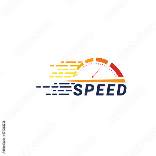 speedometer logo template vector design with speed art
