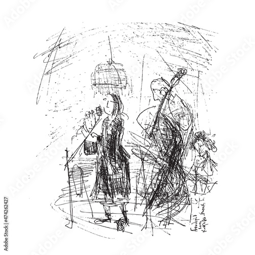 vector author's drawing of jazz musicians in a cafe