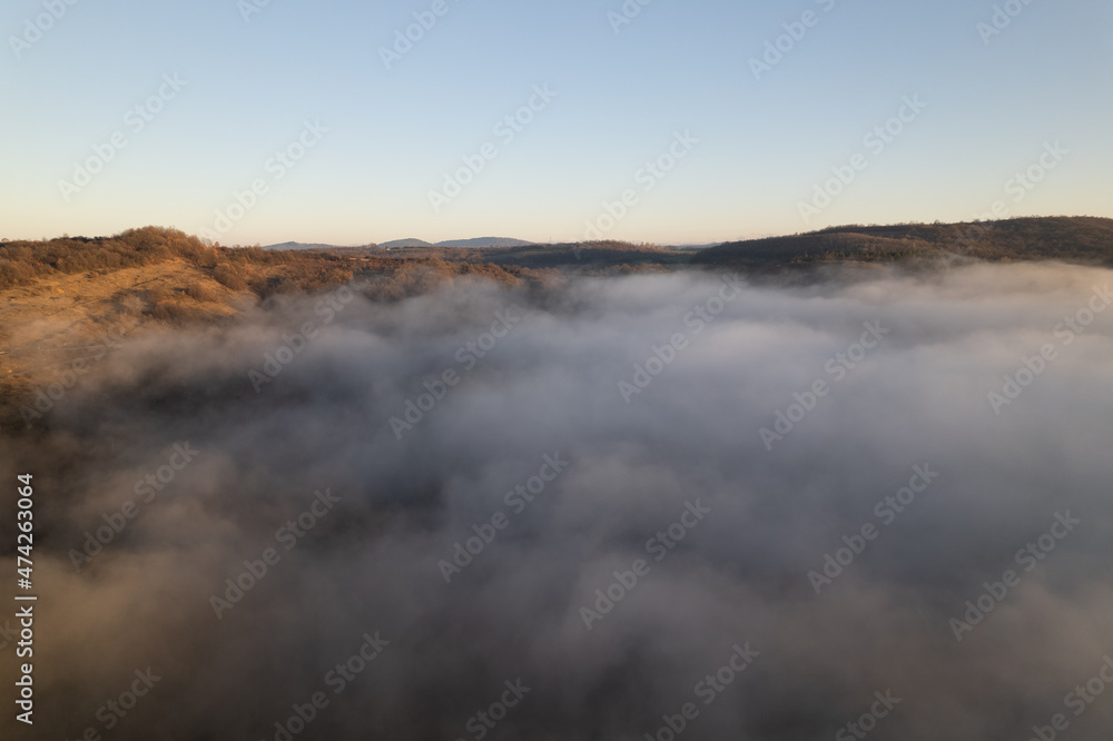 Aerial photography over the clouds in the mountains