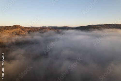 Aerial photography over the clouds in the mountains