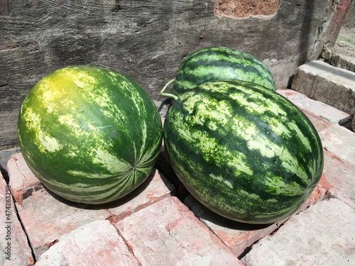 three big delicious ripe sweet watermelons