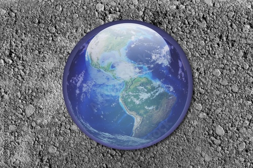 Earth World on Concrete Floor, Choose the right way for our world concept,