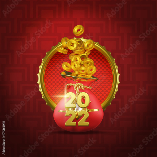 Chinese new year square banner with prosperity. 3d illustration photo