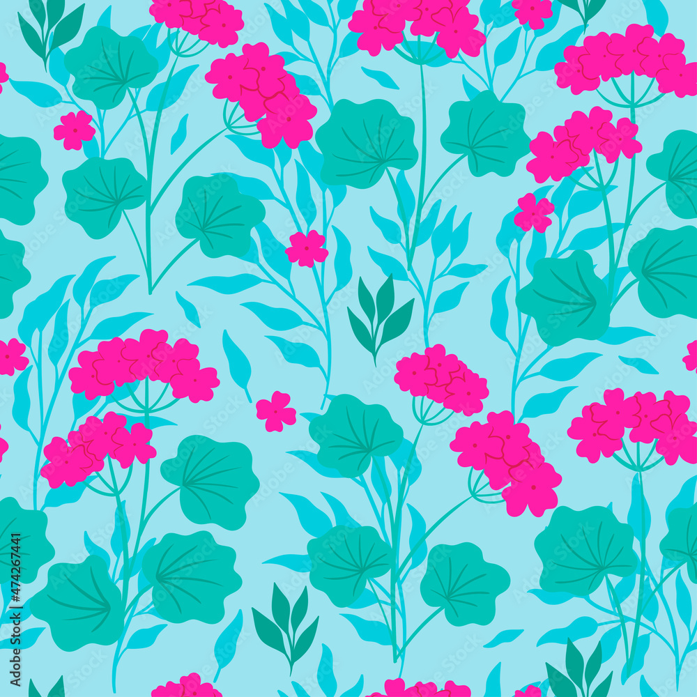 Seamless pattern with geranium flowers. Vector graphics.