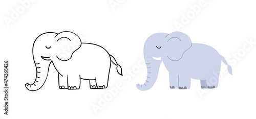Cute hand drawn elephant. Flat vector illustration.
