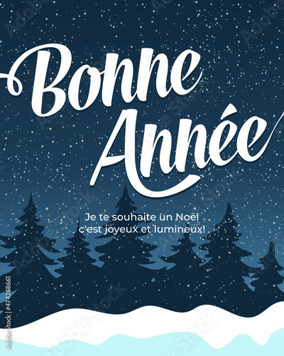 Carte de voeux de nouvel an enneigé avec message de souhait