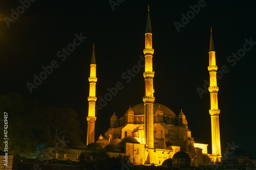 Selimiye Mosque. Edirne Selimiye Mosque at Night. Ramadan or islamic background photo