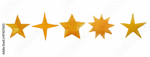 Set Simple Golden Star Watercolor Illustration Simple Golden Star Watercolor Illustration