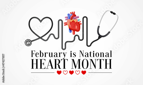 National Heart month is observed every year in February, to adopt healthy lifestyles to prevent heart disease (CVD). Vector illustration