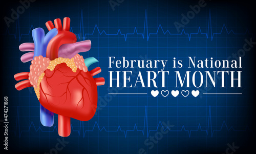 National Heart month is observed every year in February, to adopt healthy lifestyles to prevent heart disease (CVD). Vector illustration