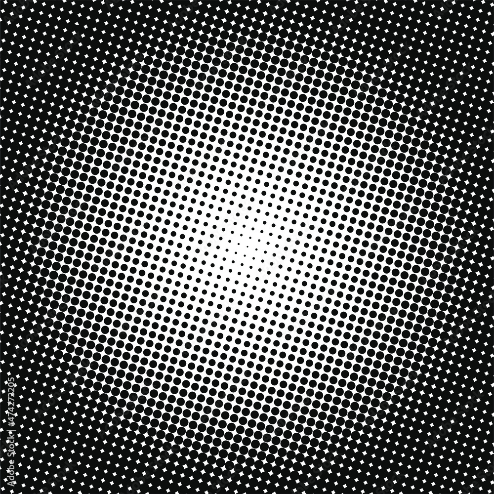 White and black circles, gradient halftone background. Vector illustration.