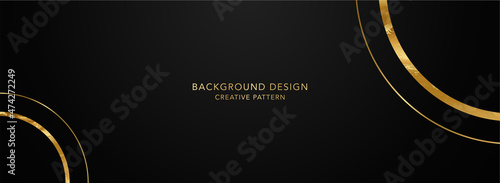 Premium background design with gold circle pattern on black backdrop. Vector horizontal template for business banner, formal invitation, luxury voucher, prestigious gift certificate