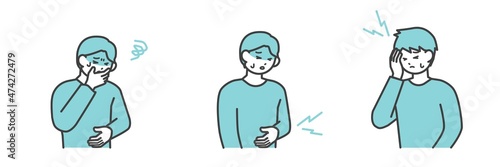 腹痛、頭痛、吐き気に悩む男性のイラスト素材
