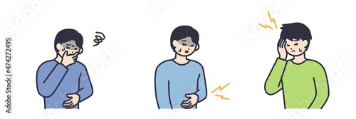 腹痛、頭痛、吐き気に悩む男性のイラスト素材