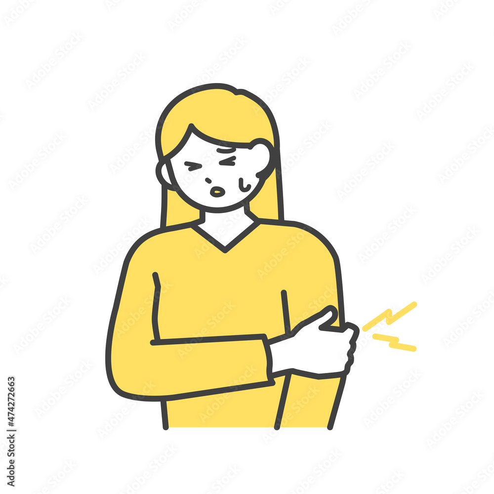 腕の痛みに悩む女性のイラスト素材 腕の痛みに悩む女性のイラスト素材