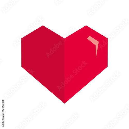 Red heart vector. Love symbol. Squared. Passion vector illustration. In love. Romantic angled heart shape. Edgy heart. Valentines decoration sign. Flat design illustration.