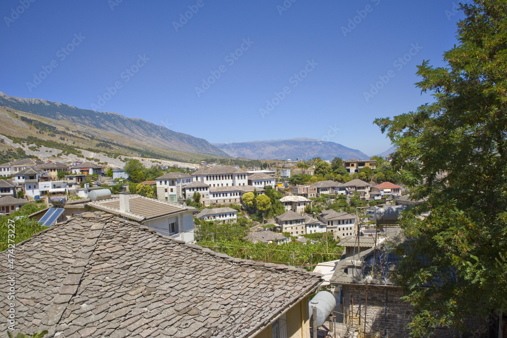 Panorama of city from citadel fortress in Gjirokastra, Albania	
