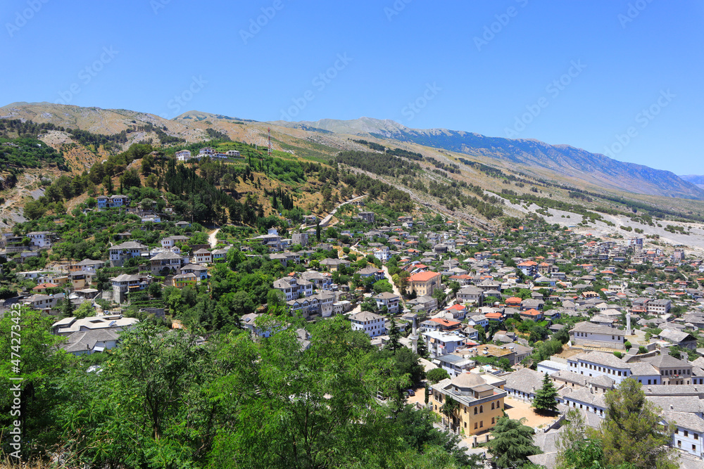 Panorama of city from citadel fortress in Gjirokastra, Albania
