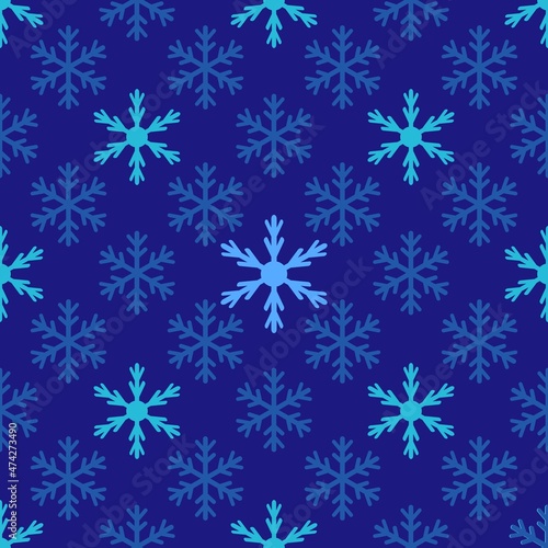Light blue snowflake on dark blue seamless pattern
