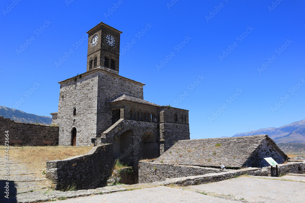 Clock tower in the citadel fortress in Gjirokastra, Albania	