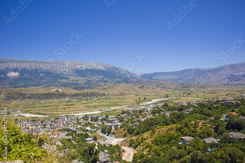 Panorama of city from citadel fortress in Gjirokastra, Albania	